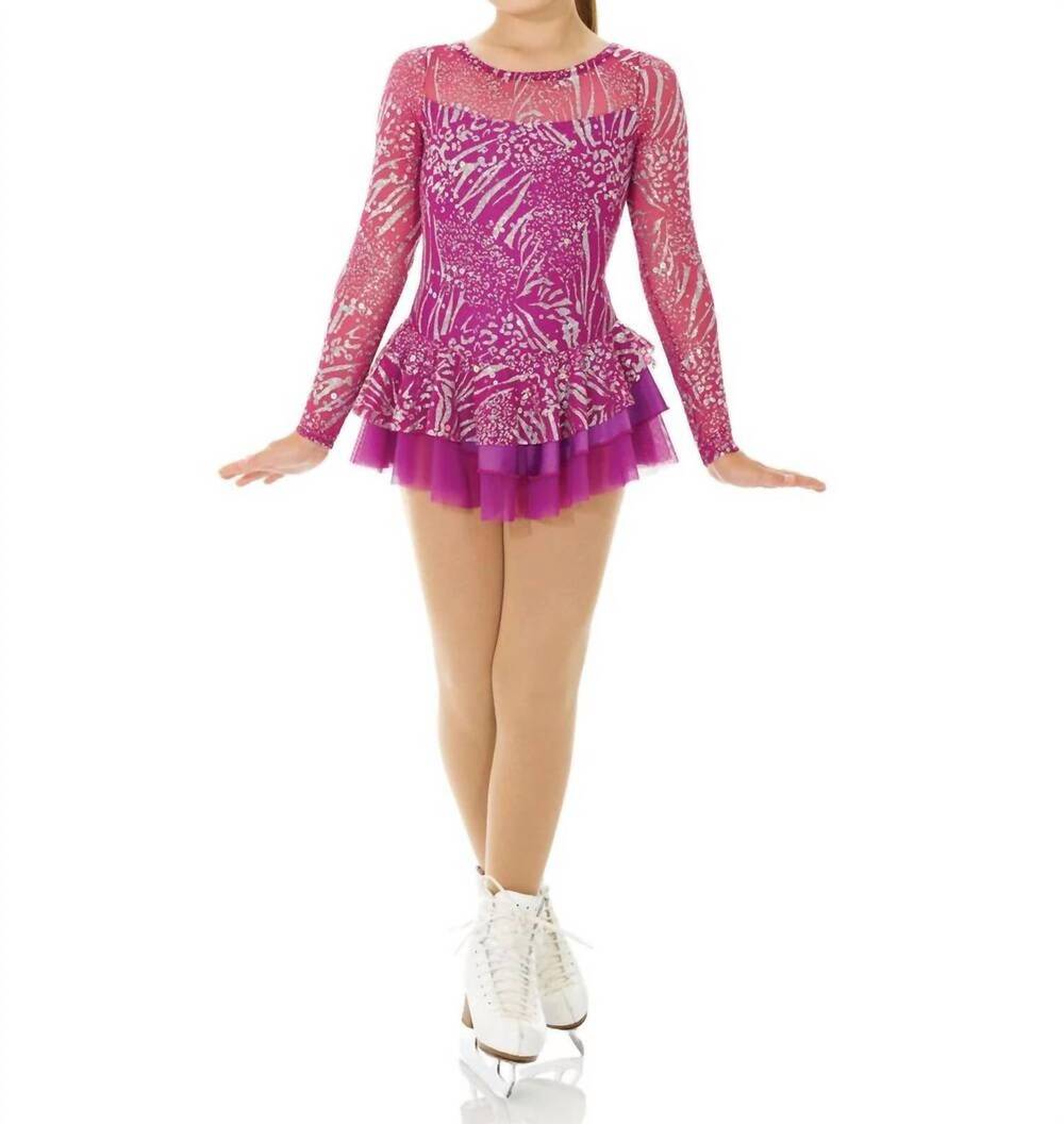 NEW MONDOR zebra sequin mesh long sleeve skate dress in hibiscus